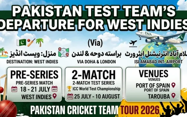 Pakistan National Test Cricket Squad Departs for West Indies Tour