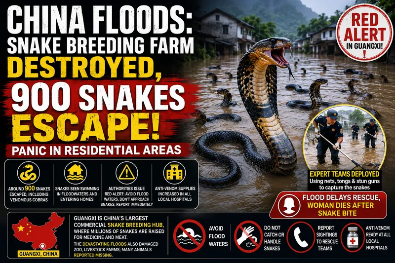 Hundreds of Venomous Snakes Escape Breeding Farm During China Floods