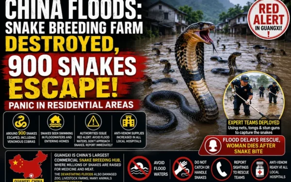 Hundreds of Venomous Snakes Escape Breeding Farm During China Floods