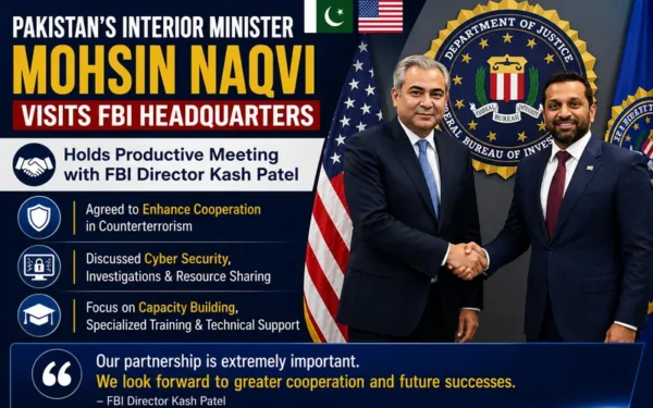 Interior Minister Mohsin Naqvi Discusses Security Cooperation With FBI Director