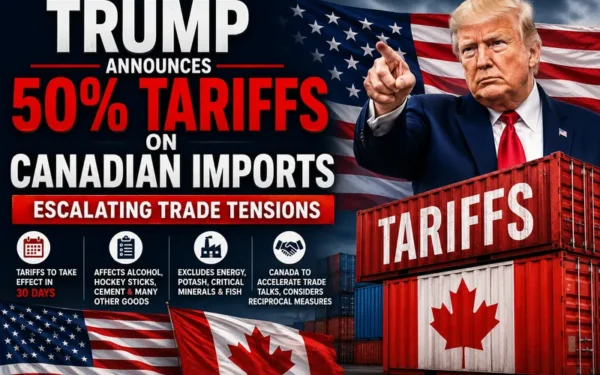 Donald Trump Announces Fifty Percent Tariffs on Canadian Import Goods