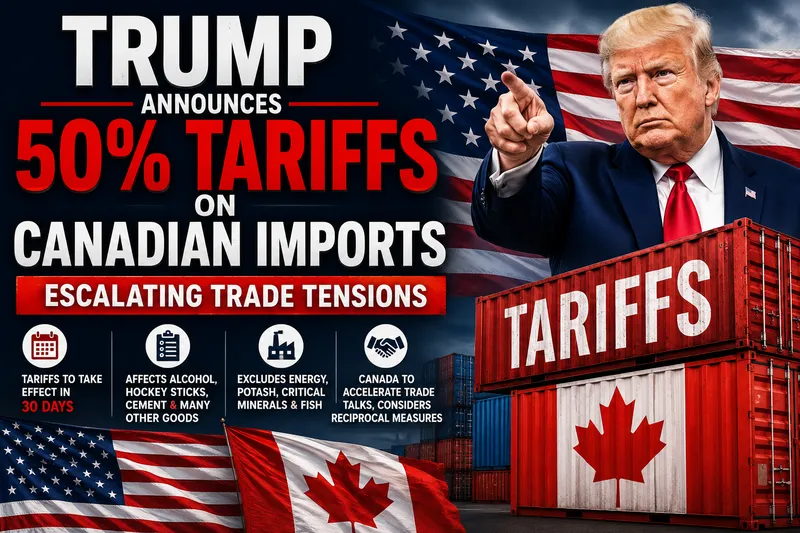 Donald Trump Announces Fifty Percent Tariffs on Canadian Import Goods
