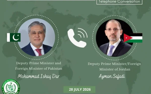 Ishaq Dar and Ayman Safadi Discuss Worsening Crisis in Palestine