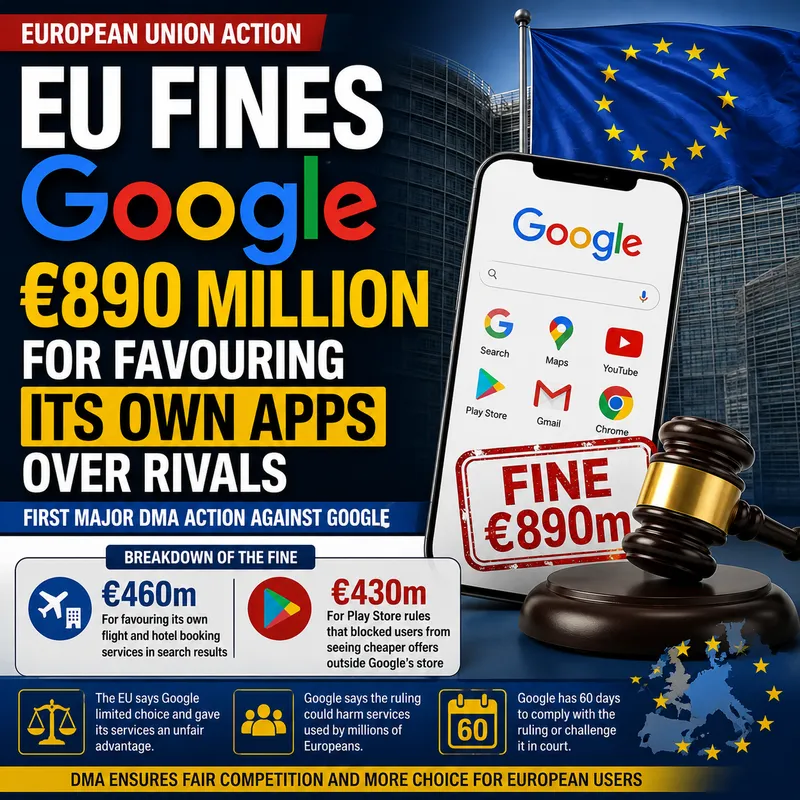 European Union Fines Google 890 Million Euros for Market Abuse