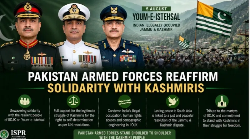 Pakistan Armed Forces Reaffirm Unwavering Support for Kashmiris on Youm-e-Istehsal