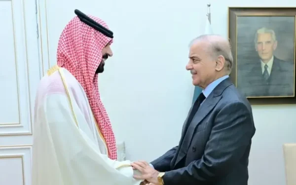 Prime Minister Shehbaz Sharif holding a formal meeting with the new Saudi Ambassador regarding Pakistan Saudi Arabia strategic ties. (Image 1)