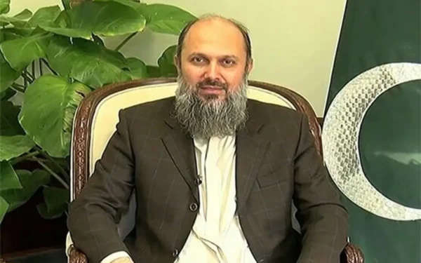 Federal Minister Jam Kamal Khan and Qatari officials discussing trade agreements during the Pakistan–Qatar Joint Task Force meeting in Doha.