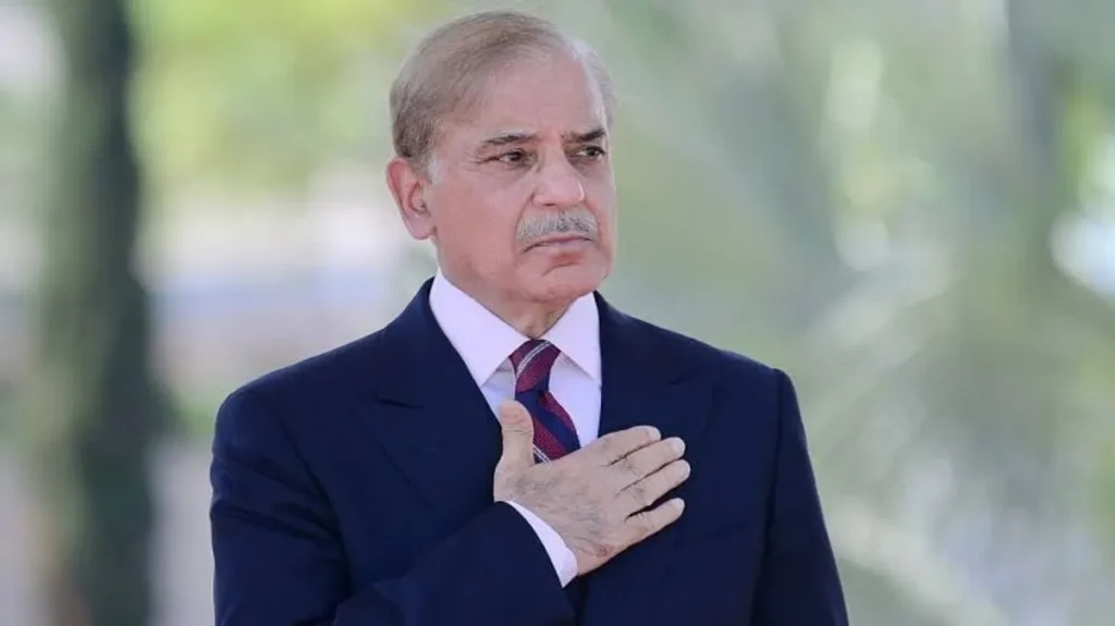 Prime Minister Shehbaz Sharif speaking during a formal meeting regarding security operations.