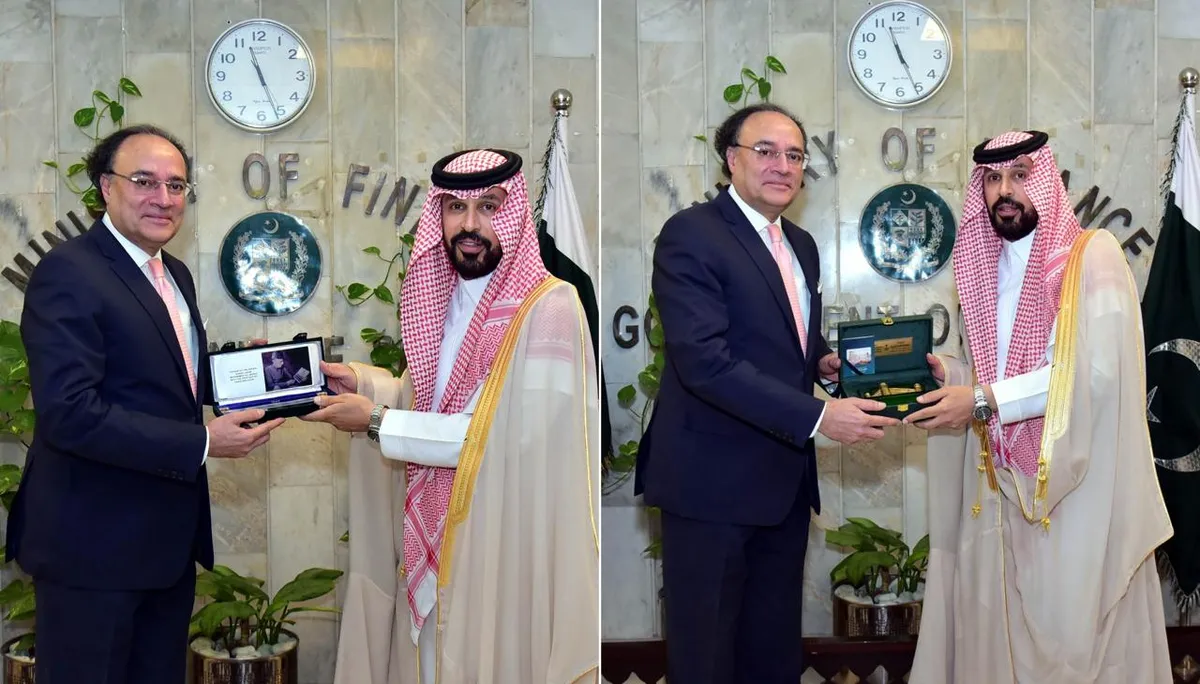 Federal Minister for Finance and Revenue Senator Muhammad Aurangzeb meeting with Saudi Ambassador Dr. Rajeh Tami Albugamy. (Image 3)