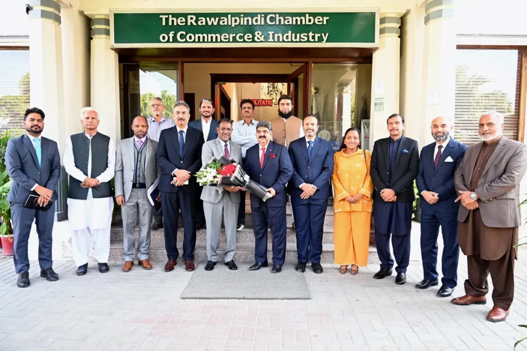 Ethiopian Ambassador Dr. Oumer Hussien Oba meets with members of the Rawalpindi Chamber of Commerce and Industry.